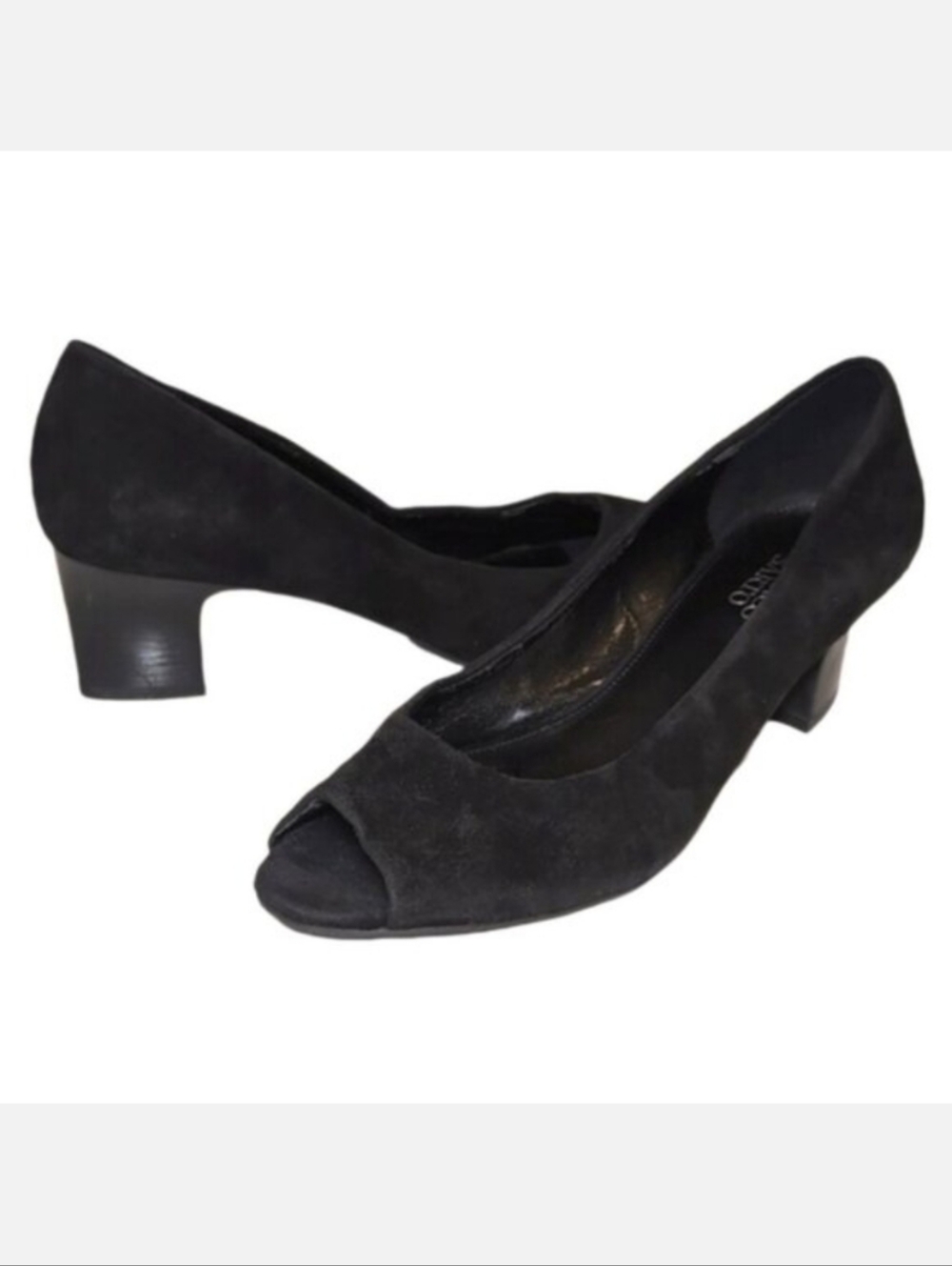 Franco Sarto Suede Leather Pumps Black Peep Toe Block Heels Size 10 Shoes